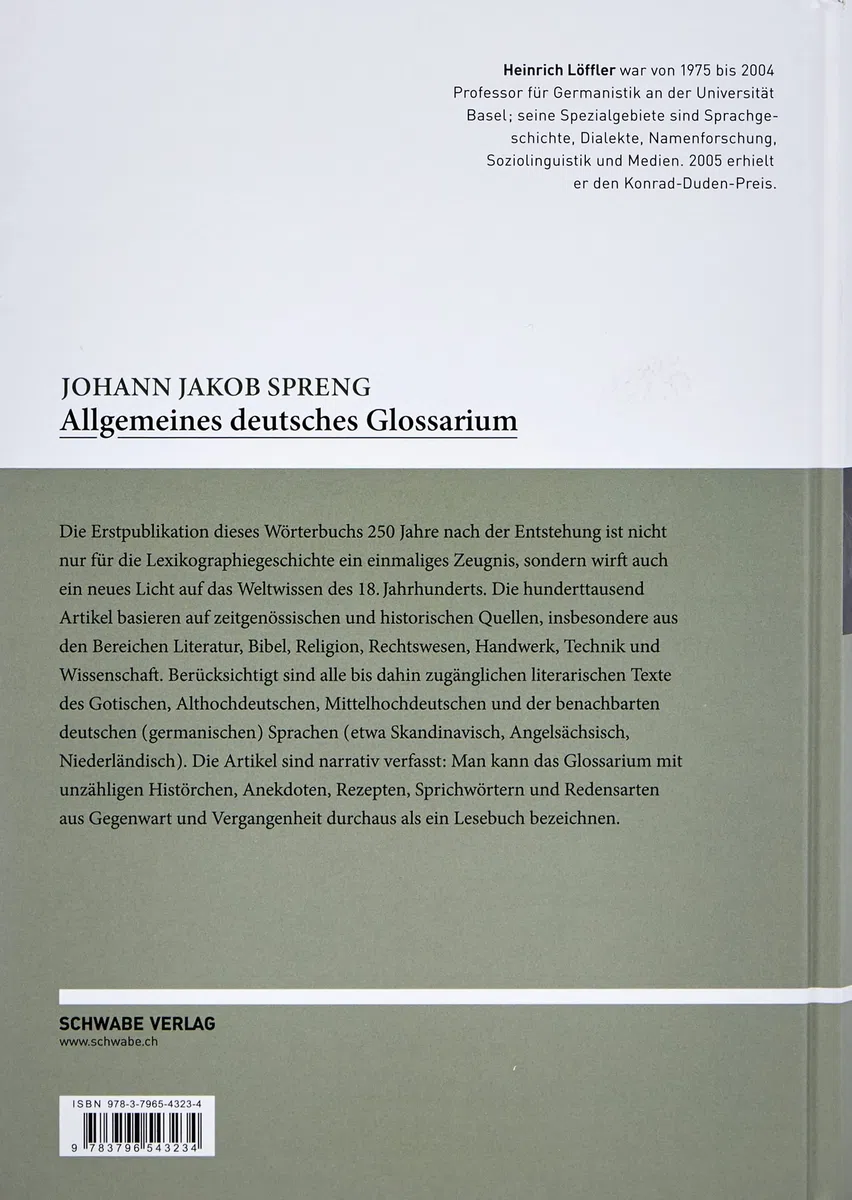 Johann Jakob Spreng, Allgemeines deutsches Glossarium: Historisch-etymologisches Wörterbuch der deutschen Sprache (Historisch-etymologisches Worterbuch Der Deutschen Sprache, 1-7)