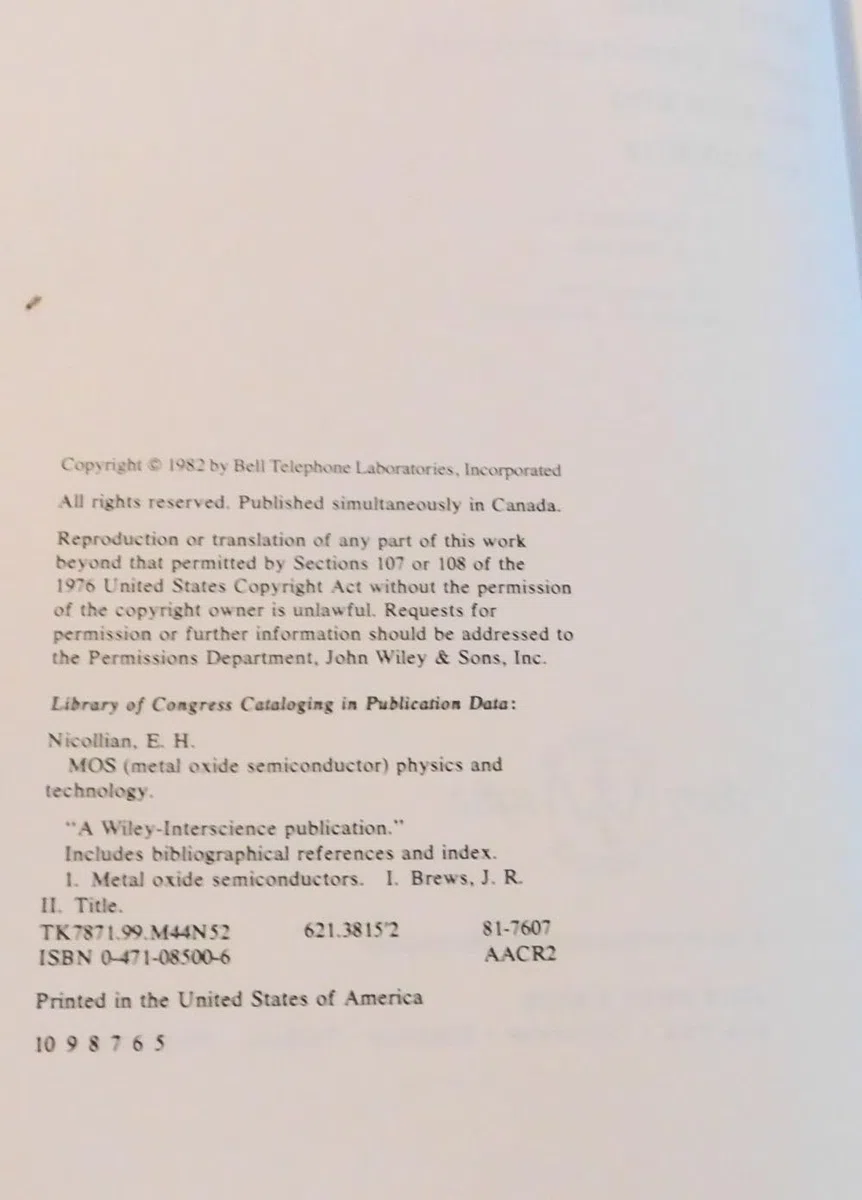 Mos (Metal Oxide Semiconductor Physics and Technology)